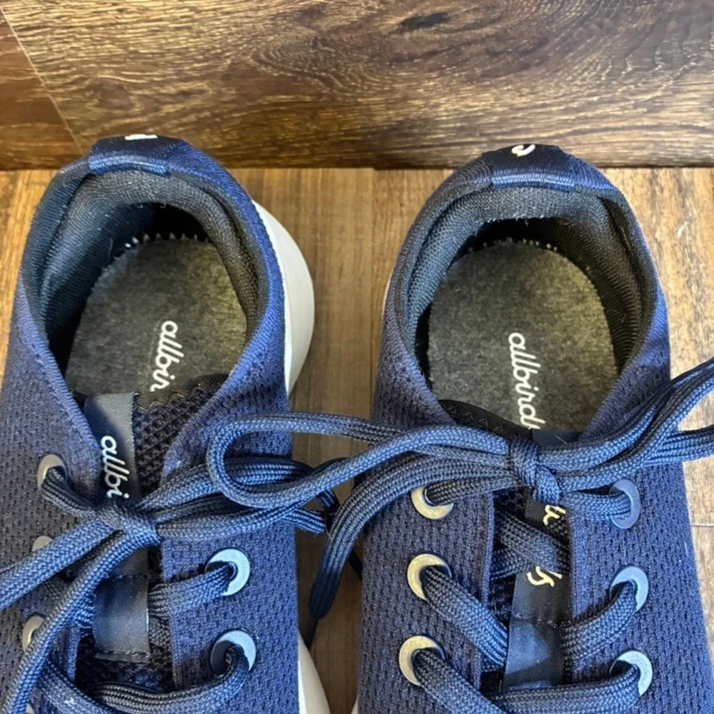 Allbirds Tree Runner Marine Blue White Knit Walking Shoes Womens Sz 9 Sneaker